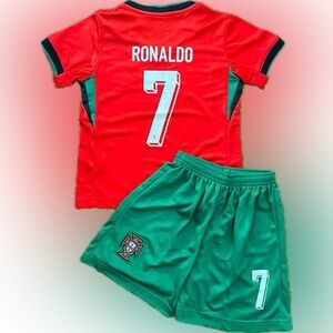 Kids Soccer jersey Cristiano Ronaldo Portugal shorts size 26 fits 9-10 year old